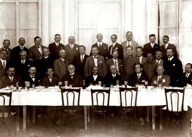 Kati Andai's father Lajos Erdos on a class reunion with his secondary school classmates
