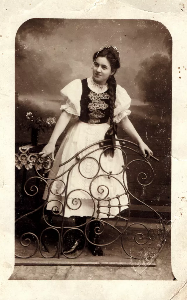Kati Andai's mother Margit Brichta in Hungarian national costume on a school ceremony