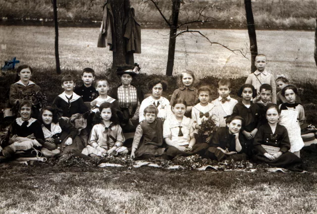 Iren Izsak as a schoolgirl on a class excursion