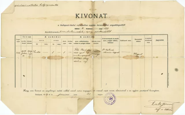 Pór Endre keresztlevele