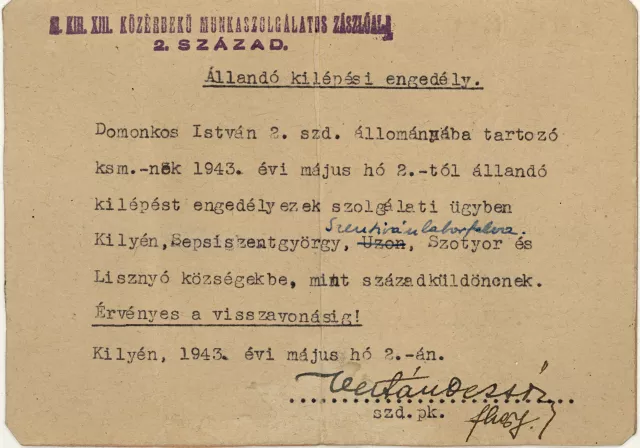 Istvan Domonkos's permanent pass