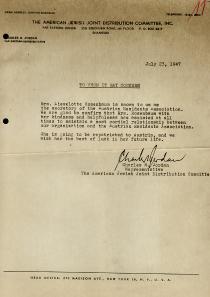 Empfehlungsschreiben vom American Jewish Committee aus Shanghai