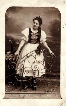 Kati Andai's mother Margit Brichta in Hungarian national costume on a school ceremony