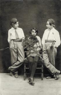 Adela Hinkova with friends during Purim