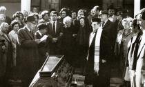 Hana Gasic's mother Flora Montiljo at her husband, Menahem's funeral