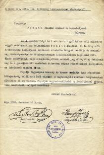 Letter from the leadership of the Orthodox community of Papa about Gabor Paneth's grandfather, Adolf Paneth