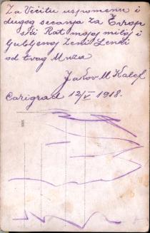 Back of photo of Jakov Kalef wearing a fez