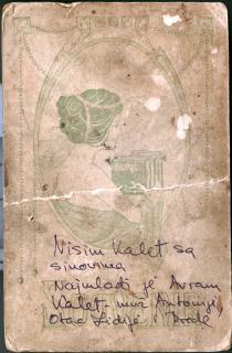 Back of photo of Nisim Kalef with his three sons