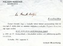 Notification of exclusion from the casino issued to Judita Sendrei's father, Matija Bruck