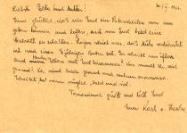 Postcard to Auschwitz written by Karel Rutar (first side)