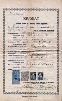 Izsák Mózes születési bizonyítványának kivonata