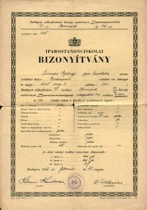 Polgár Ferencné iparostanonc-iskolai bizonyítványa