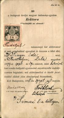 Simai Ödön egyetemi indexe