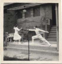 Istvan and Lea Merenyi in their grandparents' garden
