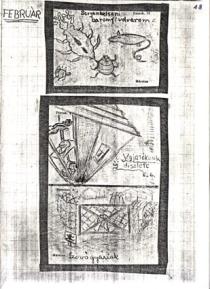 Zsuzsa Merenyi's diary with drawings about the deportation
