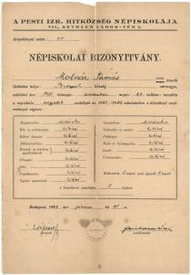Thomas Molnar's elementary school report card