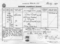 Dóczi Sándor születési anyakönyvi kivonatának másolata
