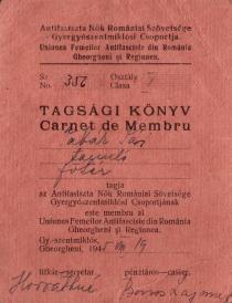 Székely Sára tagsági kõnyve